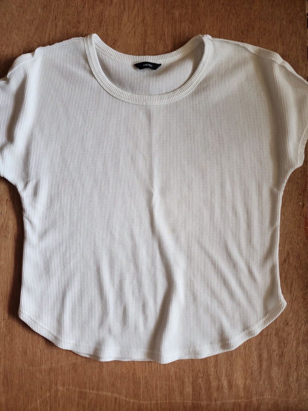 White Waffle Knit Short Sleeve Top – Cozy Curved Hem Thermal Tee